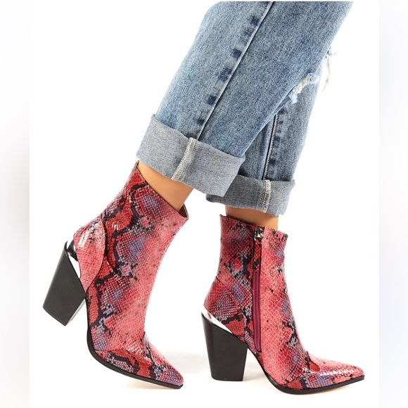 Public desire empire snakeskin block heeled ankle boots - Picture 1 of 8